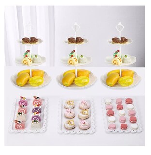 Foto 2 | Foto 2 | Kit Para Base Para Cupcake Y Postre Mesa De Dulce Exhibidore 3 Pzs Blanco Redondo Cuadrado