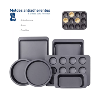 Foto 3 | Foto 3 | Charola Moldes para Hornear Postres Juego De 6 Pza color Negro