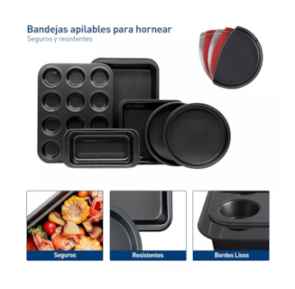 Foto 4 | Foto 4 | Charola Moldes para Hornear Postres Juego De 6 Pza color Negro