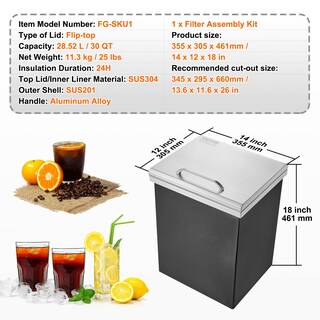 Foto 7 | Foto 7 | Enfriador De Hielo Vevor Drop In Ice Cofre De Acero Inoxidable De 40 L - Venta Internacional.