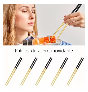 Foto 2 | Foto 2 | Palillos Chinos De Acero Inoxidable, Negro/dorado