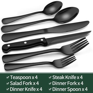 Foto 2 | Foto 2 | Juego De Cubiertos Negros Ewfen De Acero Inoxidable Apto Para Uso Alimentario, 24 Piezas - Venta Internacional.