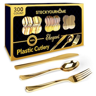 Foto 1 | Foto 1 | Juego De Cubiertos De Plástico Stock Your Home Gold, Paquete De 300 - Venta Internacional.