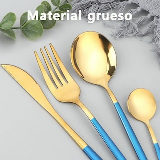 Foto 5 | Foto 5 | Juego De Cubiertos De Acero Inoxidable, Cielo 24 Piezas Lab.g Dorado Con Azul