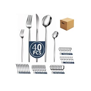 Foto 1 | Foto 1 | Juego De Cubiertos De Acero Inoxidable, 40 Piezas Lab.g Plateados