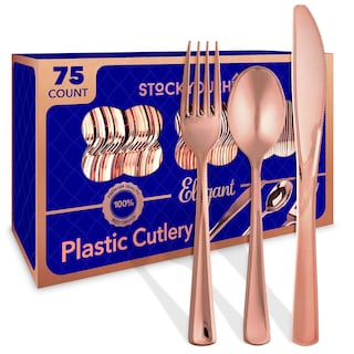 Foto 1 | Foto 1 | Juego De Cubiertos Desechables Stock Your Home 75 Piezas Oro Rosa - Venta Internacional.