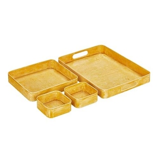 Foto 1 | Foto 1 | Juego De Bandejas Para Servir Mdesign De Acero Inoxidable Martillado 4 Piezas Color Amarillo - Venta Internacional.