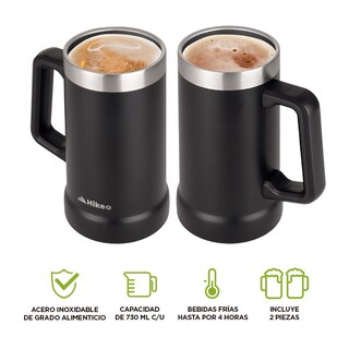 Foto 2 | Foto 2 | Tarros Cerveceros De Acero Inoxidable Vaso Térmico 730 Ml 2 Piezas, Hikeo, Negro, 83468-bl