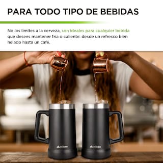 Foto 7 | Foto 7 | Tarros Cerveceros De Acero Inoxidable Vaso Térmico 730 Ml 2 Piezas, Hikeo, Negro, 83468-bl