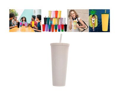 Foto 3 | Foto 3 | Vaso con Tachuelas Brandtrendy color Beige con Popote 710 ml