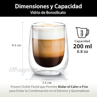 Foto 3 | Foto 3 | Vasos de Cristal de Doble Fondo Magma Life de 200 ML Vidrio Térmico 4 PZAS Ideal para Capuchino Té o Vino