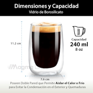 Foto 3 | Foto 3 | Vasos de Cristal de Doble Fondo Magma Life de 240 ML Vidrio Térmico 4 PZAS Ideales para Capuchino Té o Vino