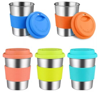 Foto 1 | Foto 1 | Set De 5 Vasos Para Niños De Acero Inoxidable 8 Oz Con Tapa
