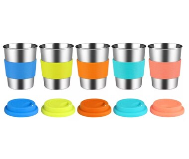 Foto 2 | Foto 2 | Set De 5 Vasos Para Niños De Acero Inoxidable 8 Oz Con Tapa