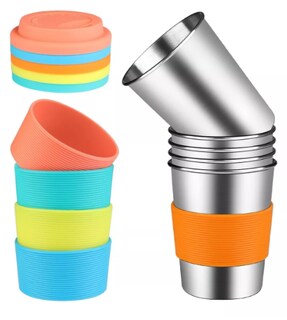 Foto 3 | Foto 3 | Set De 5 Vasos Para Niños De Acero Inoxidable 8 Oz Con Tapa