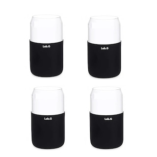 Foto 1 | Foto 1 | Set De 4 Vasos Vidrio Con Popote Tapa Bambú Y Funda Silicón Lab.g, Color Negro