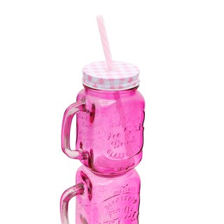Foto 1 | Foto 1 | 12 Tarros De Vidrio Con Tapa Y Popote Rosa 470 Ml Vencort