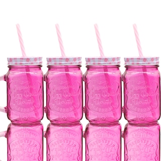 Foto 4 | Foto 4 | 12 Tarros De Vidrio Con Tapa Y Popote Rosa 470 Ml Vencort