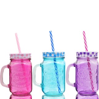 Foto 5 | Foto 5 | 12 Tarros De Vidrio Con Tapa Y Popote Rosa 470 Ml Vencort
