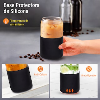 Foto 2 | Foto 2 | Magma Life Set De 4 Vasos De Cristal Con Manga De Silicón Tapa De Bambú Popotes Y Cepillo 460 Ml
