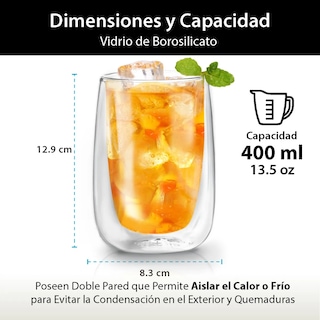 Foto 2 | Foto 2 | Vasos De Cristal Doble Pared De 400 Ml 4pcs Eo Safe Imports Esi-20730 Transparente