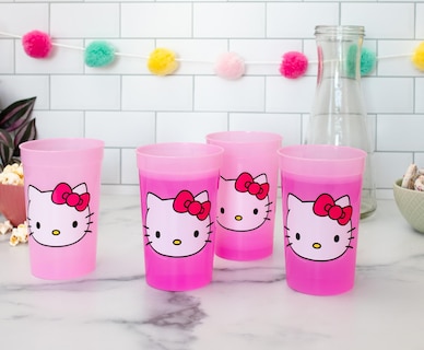 Foto 5 | Foto 5 | Vasos De Plástico Silver Buffalo Hello Kitty Face, 450 Ml, Paquete De 4 - Venta Internacional.
