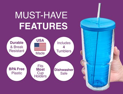 Foto 3 | Foto 3 | Vaso Arrow Home Products De Plástico De 710 Ml Con Pajita Y Tapa Paquete De 4 - Venta Internacional.