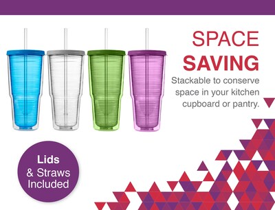 Foto 5 | Foto 5 | Vaso Arrow Home Products De Plástico De 710 Ml Con Pajita Y Tapa Paquete De 4 - Venta Internacional.