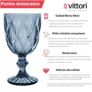 Foto 2 | Foto 2 | Copas De Vidrio Vittori Azul Cobalto Cristal 8 Piezas 245 Ml