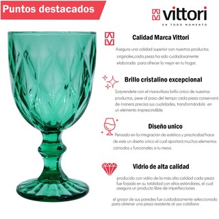 Foto 2 | Foto 2 | Copas De Vidrio Vittori Verdes Cristal 8 Piezas 245 Ml