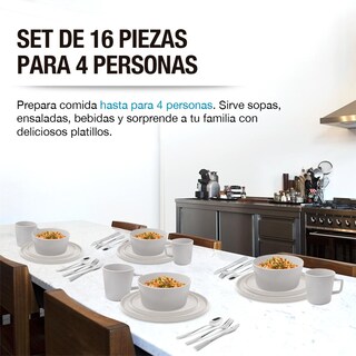 Foto 5 | Foto 5 | Vajilla de Gres Moderna 4 Personas 16 Piezas Platos Taza Casa Litus color Blanco
