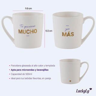 Foto 6 | Foto 6 | Set de Tazas LuckyLy Luca Blancas Frase Original para Pareja 2 Piezas de 500 ml C/U