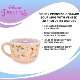 Foto 7 | Foto 7 | Taza De Sopa De Cerámica Con Diseño De Princesa Disney Con Tapa Ventilada, 700 Ml - Venta Internacional.