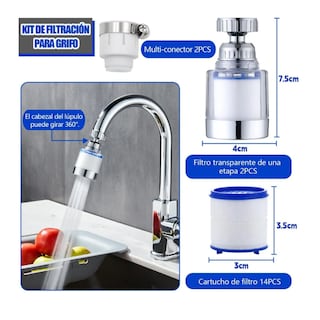 Foto 4 | Foto 4 | Filtro De Agua Para Grifo Con 14 Cartuchos 2 Filtros Y 2 Conexiones Universales Belug Blanco Con Azul