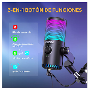 Foto 5 | Foto 5 | Micrófono Gamer Condensador Maono Negro USB Podcast PC DM30 RGB