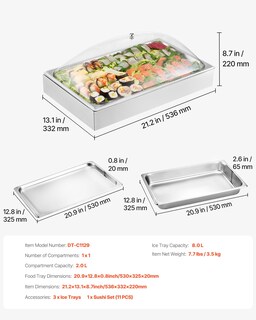 Foto 7 | Foto 7 | Recipiente Expositor Para Servir Comida Vevor Con 3 Recipientes Para Hielo - Venta Internacional.