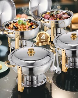 Foto 1 | Foto 1 | Juego De Platos Para Buffet Hafing Dish Vevor, 5 Litros, Paquete De 4 Unidades, Acero Inoxidable Dorado - Venta Internacional.