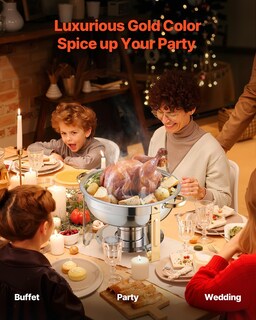 Foto 2 | Foto 2 | Juego De Platos Para Buffet Hafing Dish Vevor, 5 Litros, Paquete De 4 Unidades, Acero Inoxidable Dorado - Venta Internacional.