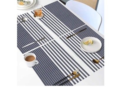 Foto 2 | Foto 2 | Xtellar Set De 8 Manteles Individuales Antideslizantes, Envinados Y Altamente Duraderos, Diseño Elegante Azul Raya
