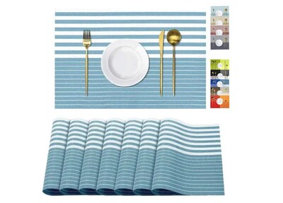 Foto 1 | Foto 1 | Xtellar Set De 8 Manteles Individuales Antideslizantes, Envinados Y Altamente Duraderos, Diseño Elegante Azul Raya