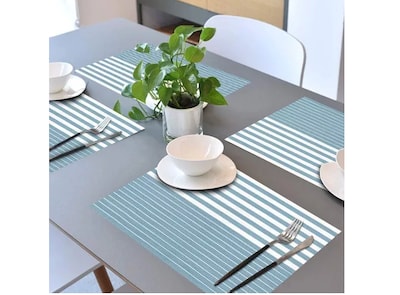 Foto 2 | Foto 2 | Xtellar Set De 8 Manteles Individuales Antideslizantes, Envinados Y Altamente Duraderos, Diseño Elegante Azul Raya