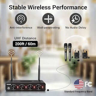 Foto 3 | Foto 3 | Sistema De Micrófono Inalámbrico Tonor Uhf De 4x10 Canales Con Alcance De 200 Pies - Venta Internacional.