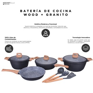 Foto 6 | Foto 6 | KOCHSTELLE Batería de Cocina Wood Color Negro Antiadherente de 10 piezas