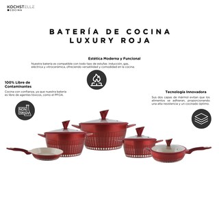 Foto 6 | Foto 6 | KOCHSTELLE Batería de Cocina Luxury Color Rojo Antiadherente de 13 piezas