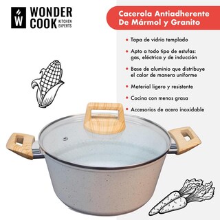 Foto 2 | Foto 2 | Cacerola Antiadherente Wonder Cook con Tapa 24 cm Mármol Granito Libre Pfoa