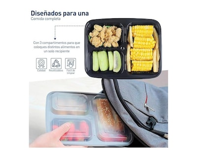 Foto 3 | Foto 3 | Bluelander Contenedores Para Alimentos Set De 20 Piezas Con 3 Divisiones Reutilizables, Juego De 20 Piezas, Rectangulares Con Ta