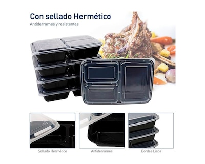 Foto 4 | Foto 4 | Bluelander Contenedores Para Alimentos Set De 20 Piezas Con 3 Divisiones Reutilizables, Juego De 20 Piezas, Rectangulares Con Ta