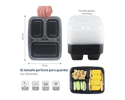 Foto 5 | Foto 5 | Bluelander Contenedores Para Alimentos Set De 20 Piezas Con 3 Divisiones Reutilizables, Juego De 20 Piezas, Rectangulares Con Ta