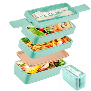 Foto 1 | Foto 1 | Lunch Box 3 Niveles Topper 1000ml Lonchera Bamboo Cubiertos Agua