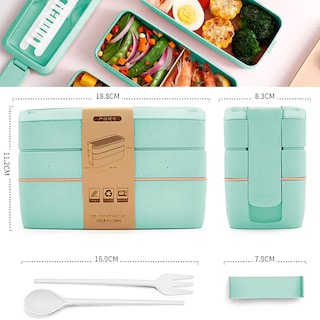 Foto 3 | Foto 3 | Lunch Box 3 Niveles Topper 1000ml Lonchera Bamboo Cubiertos Agua